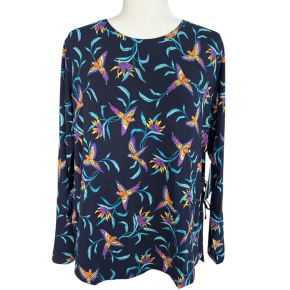 Coolibar Women's Surf Side Slit Long Sleeve Top Blue Size Medium Tropical Birds - Picture 1 of 6